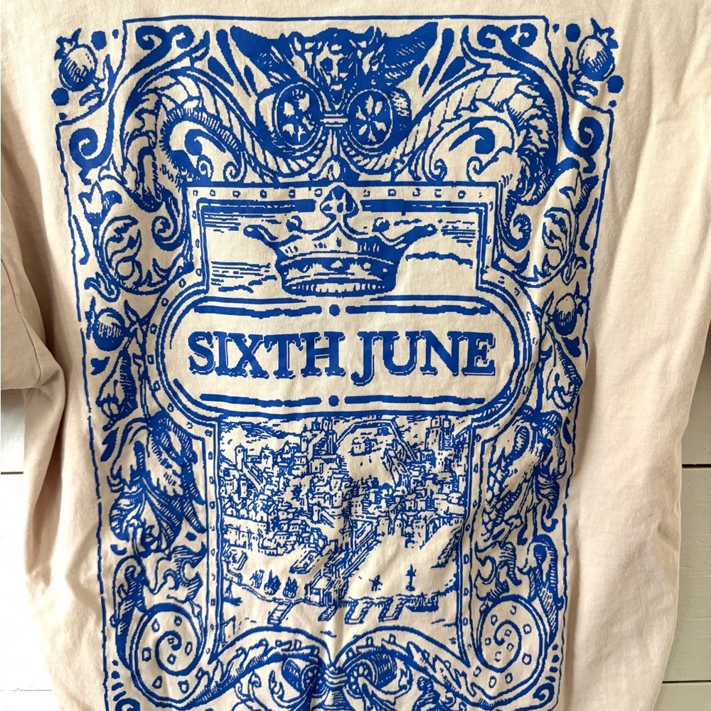 Sixth June Paris Graphic Tee | Beige Streetwear T-Shirt | Size Medium - Picture 8 of 8